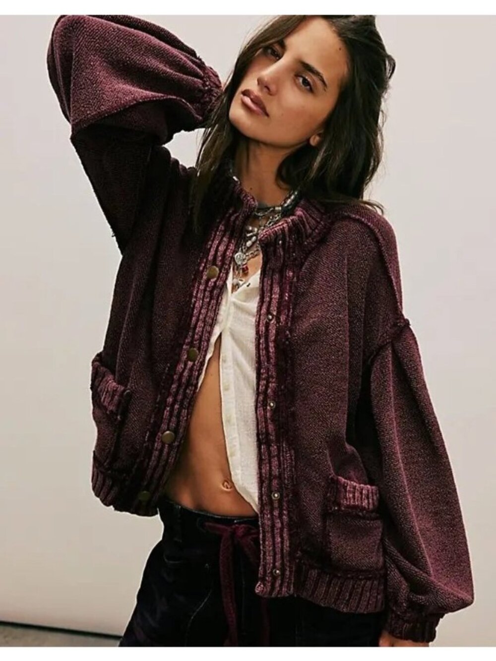 Free People We The Free Cute In This Cardi Soft Pink Boho Indie Grunge Womens XL